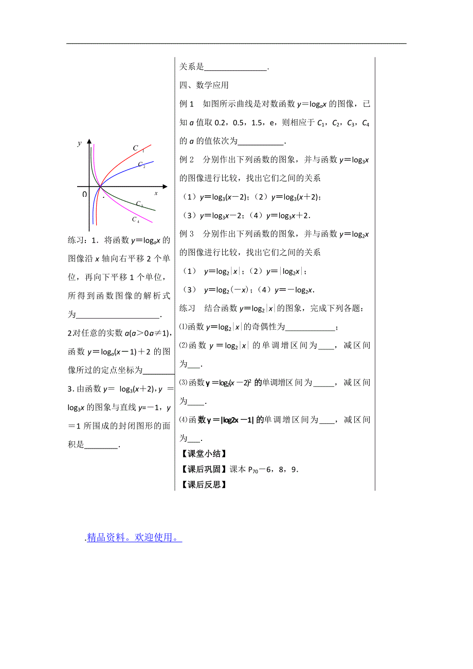 盐城市盐阜中学高一数学导学案：2.3.2对数函数02（苏教版必修一）_第2页