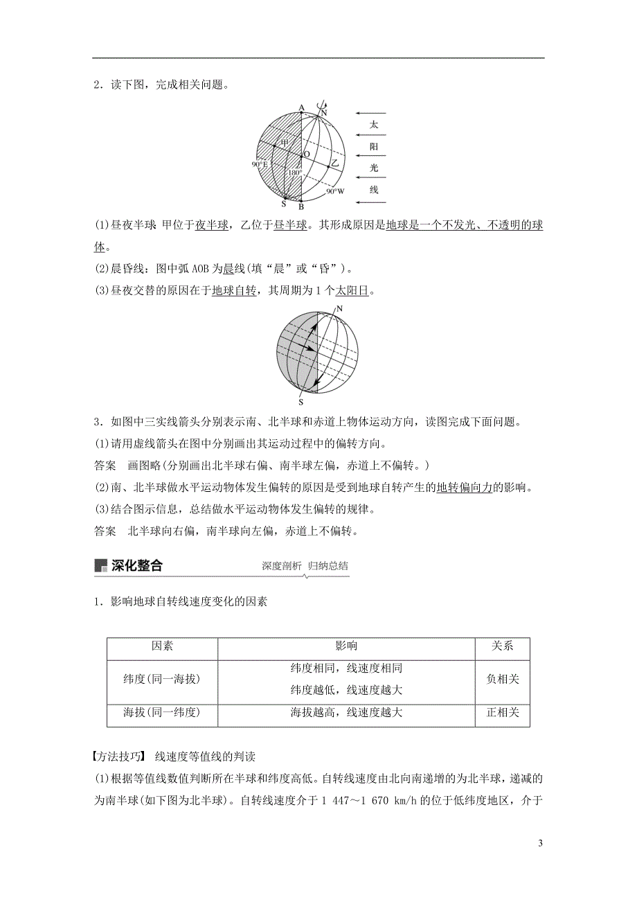 （全国通用）2019版高考地理大一轮复习 第二章 行星星球 第4讲 地球的自转及其地理意义学案 新人教版必修1_第3页