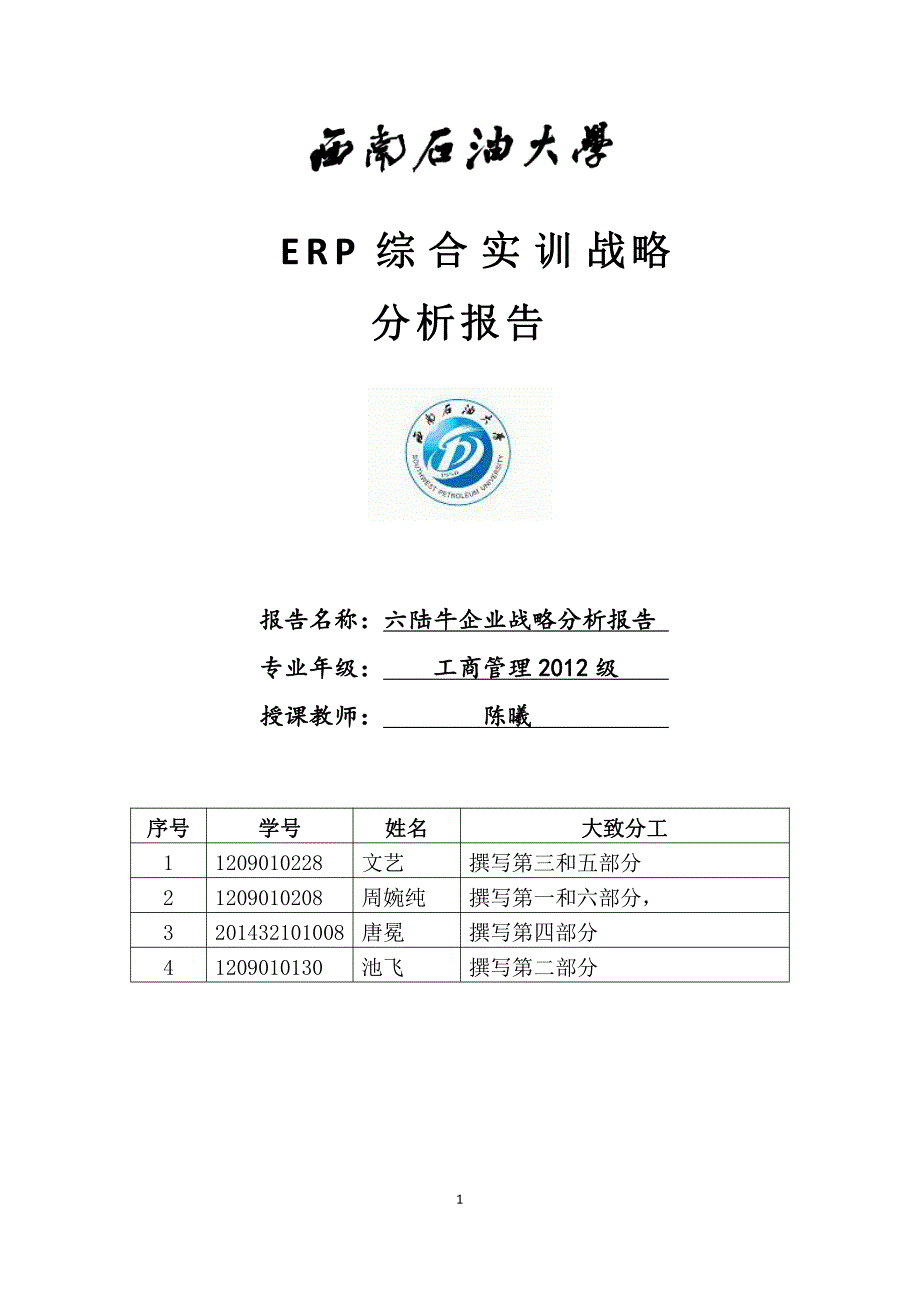 erp综合实训报告 西南石油大学_第1页
