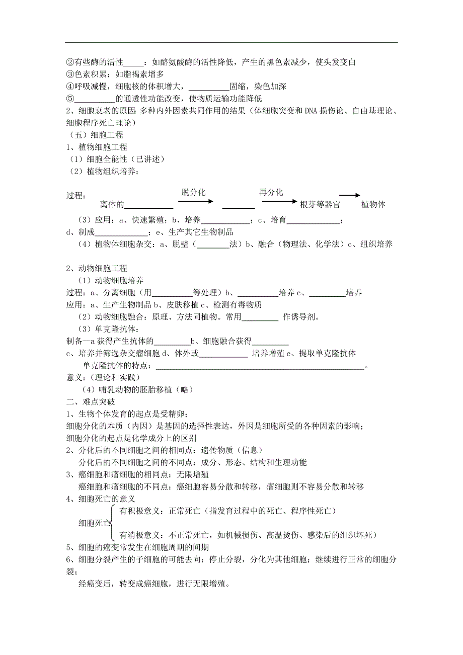 高考生物冲刺全套学案 细胞分化、衰老、癌变和细胞工程（新人教版）_第3页