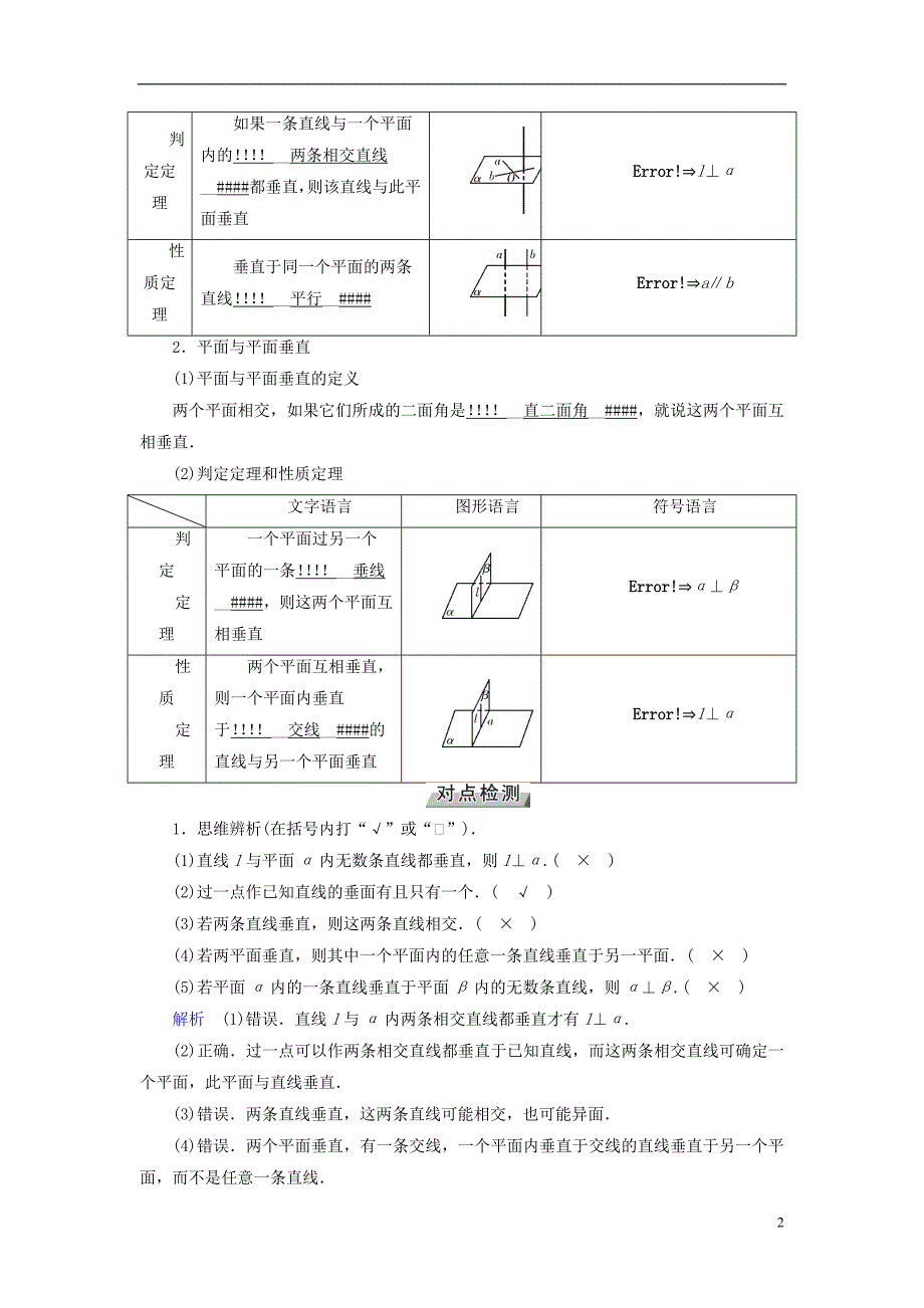 （全国通用版）2019版高考数学大一轮复习 第七章 立体几何 第40讲 直线、平面垂直的判定及其性质优选学案_第2页