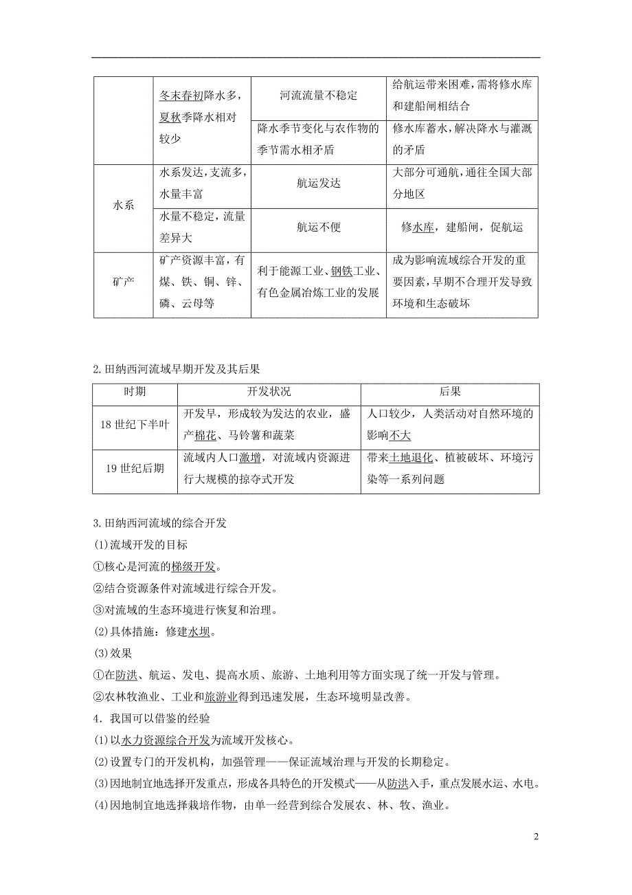 （全国通用）2019版高考地理大一轮复习 第二章 第31讲 流域的综合开发——以美国田纳西河流域为例学案 新人教版必修3_第2页