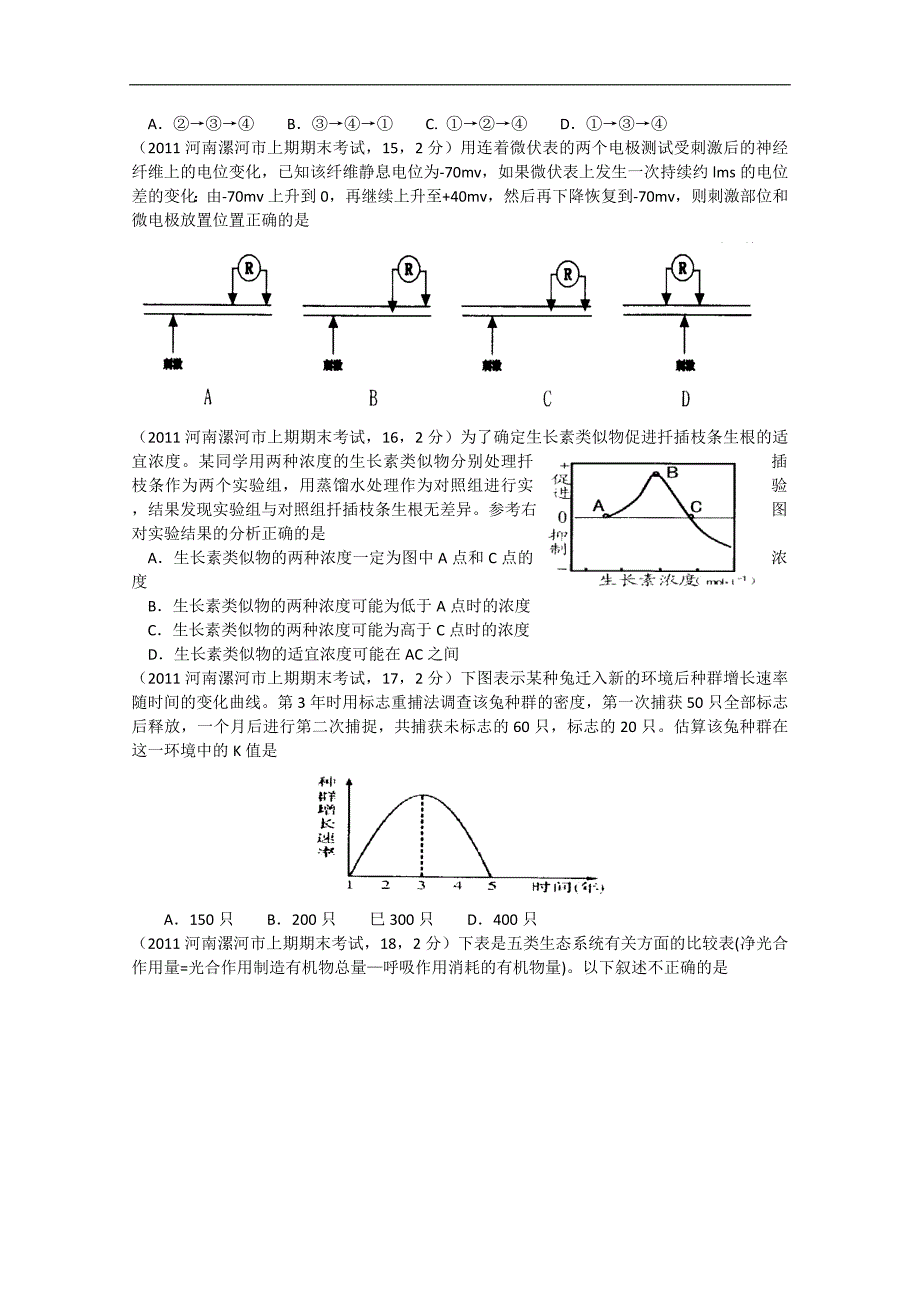 河南省漯河市2010-2011学年度高三上学期期末考试(生物)_第4页