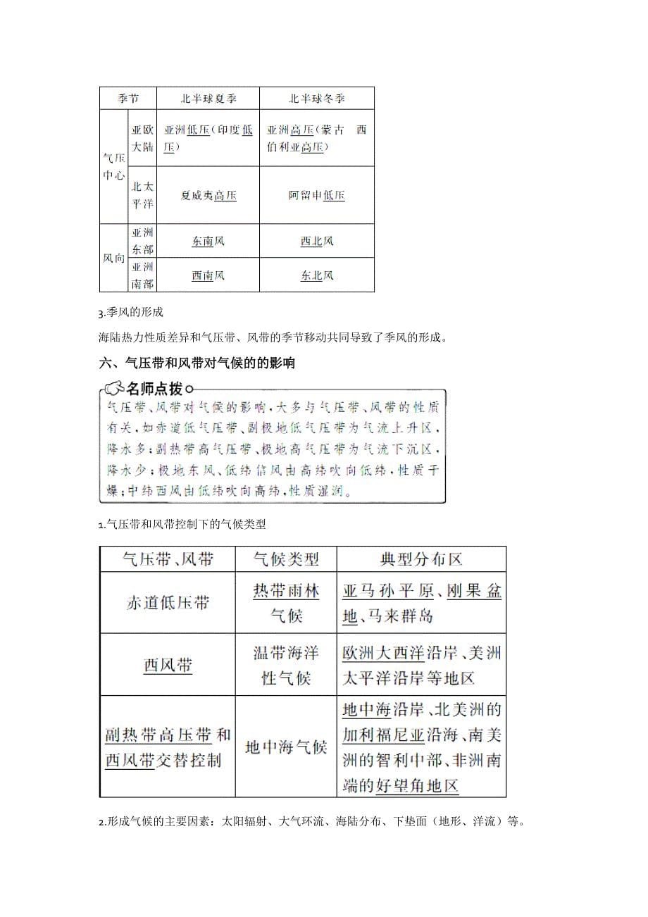 版一轮精品复习学案：2.1 冷热不均引起的大气运动及气压带和风带（必修1）_第5页