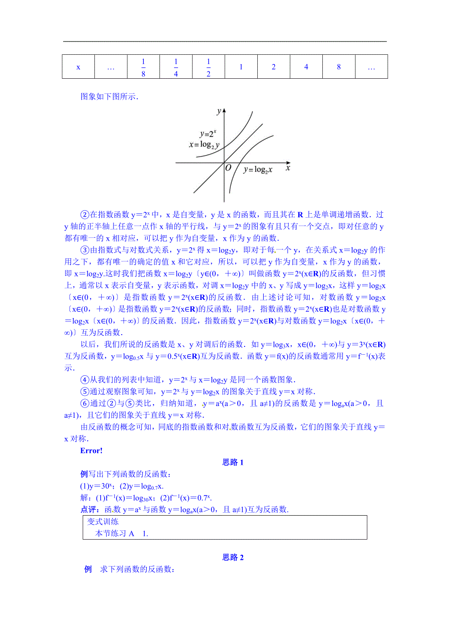 高中数学（人教新课标b版）教学设计 必修一：3.2.3 指数函数与对数函数的关系_第2页