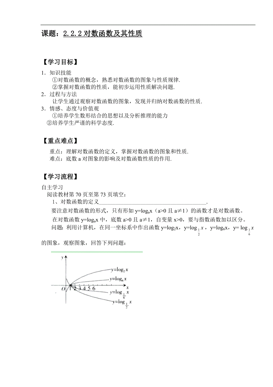 福建省泉州十五中高一数学导学案：2.2.2对数函数   必修1_第1页