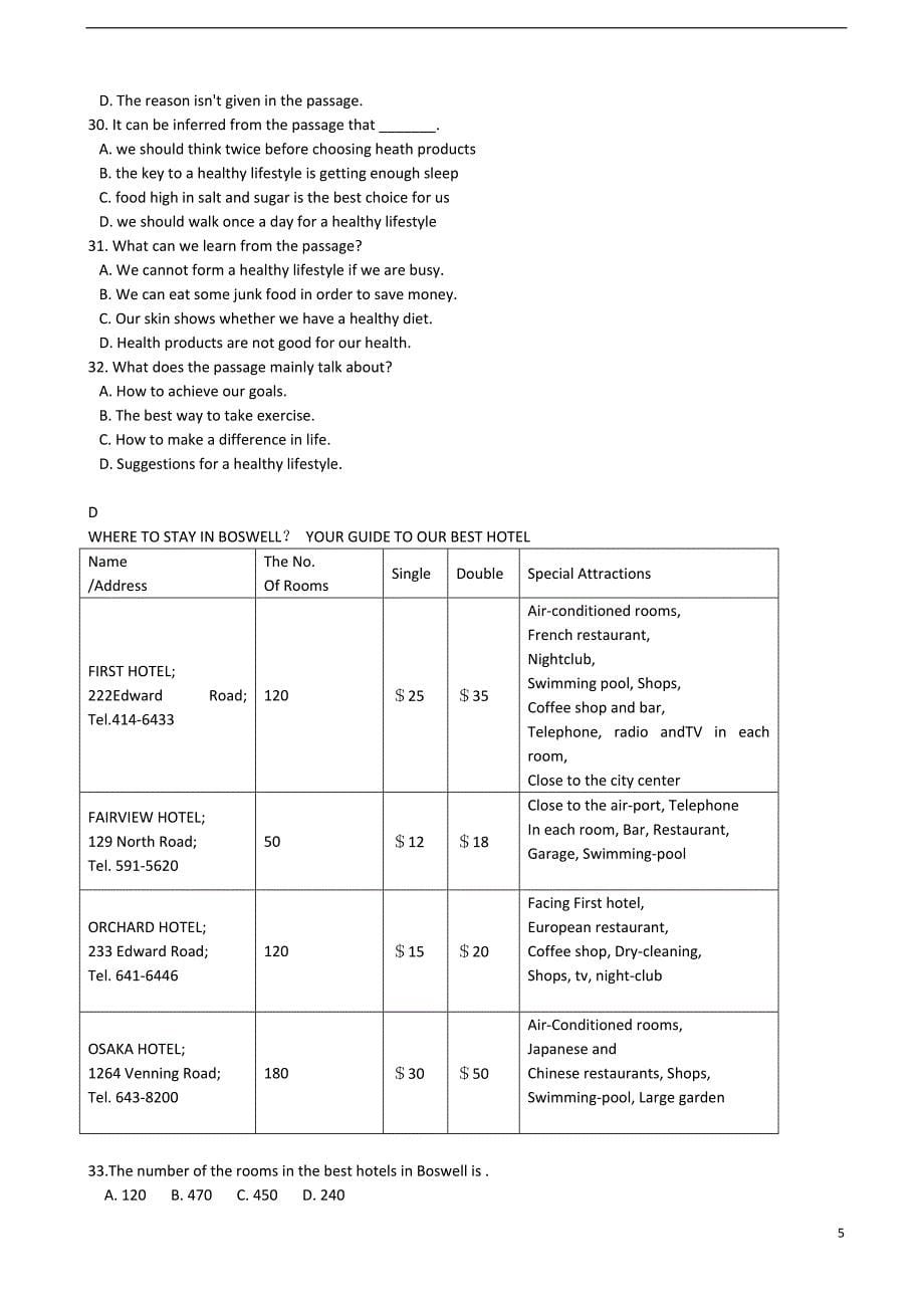 西 藏2015届高三英语上学期第六次月考试题（含解析）_第5页