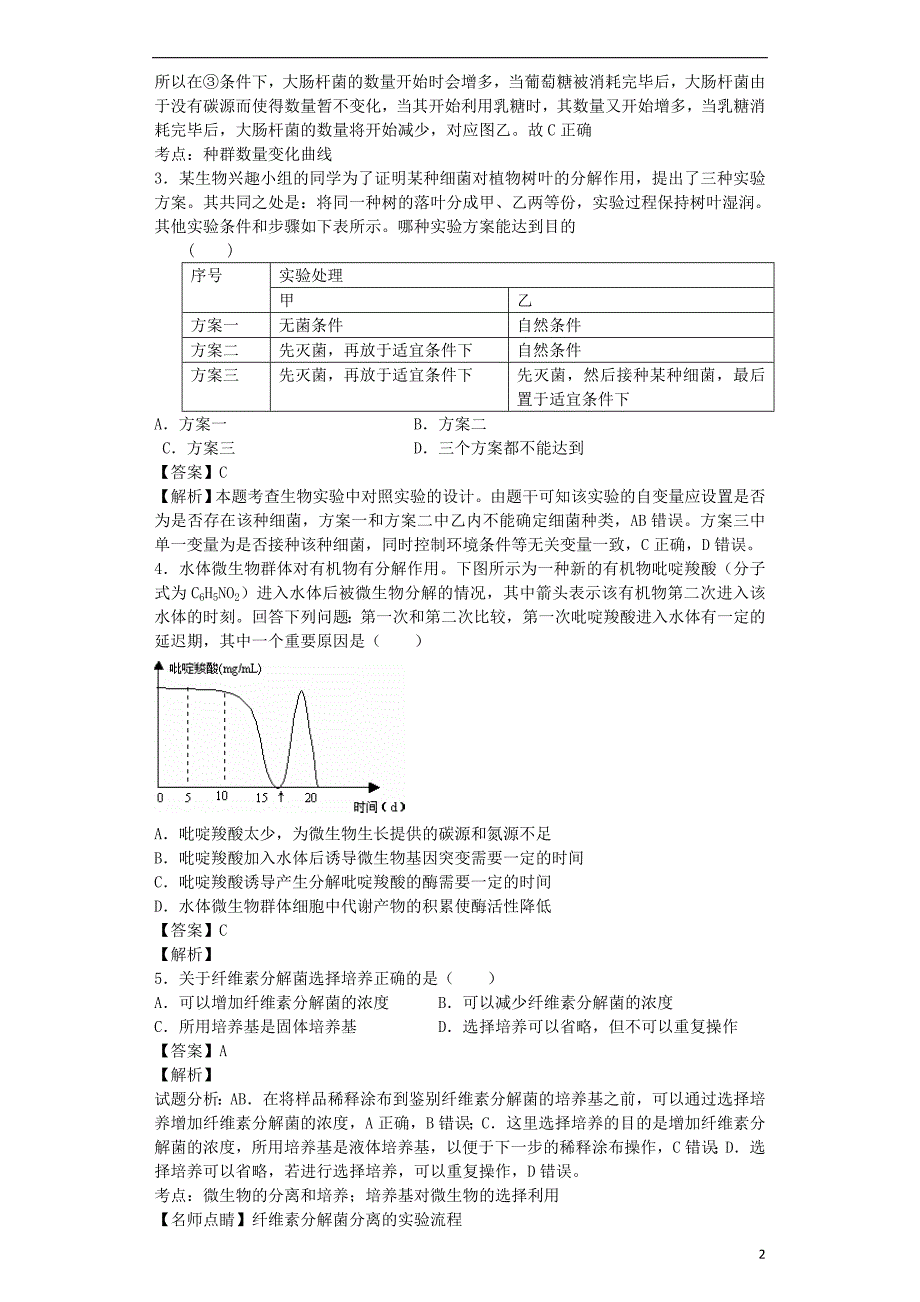 （全国通用）2018届高考生物二轮复习 微生物的培养与应用专题卷3_第2页
