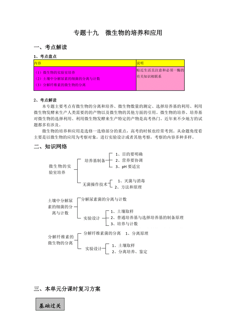 高考一轮复习讲练析精品学案19 微生物的培养和应用_第1页