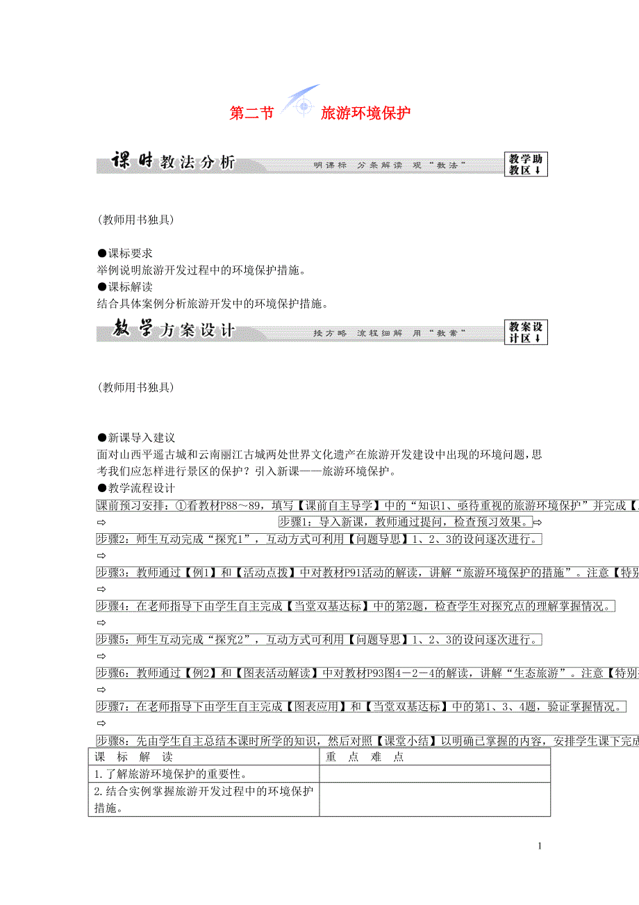 重庆市高级中学高中地理 第四单元 第二节 旅游环境保护教学设计_第1页