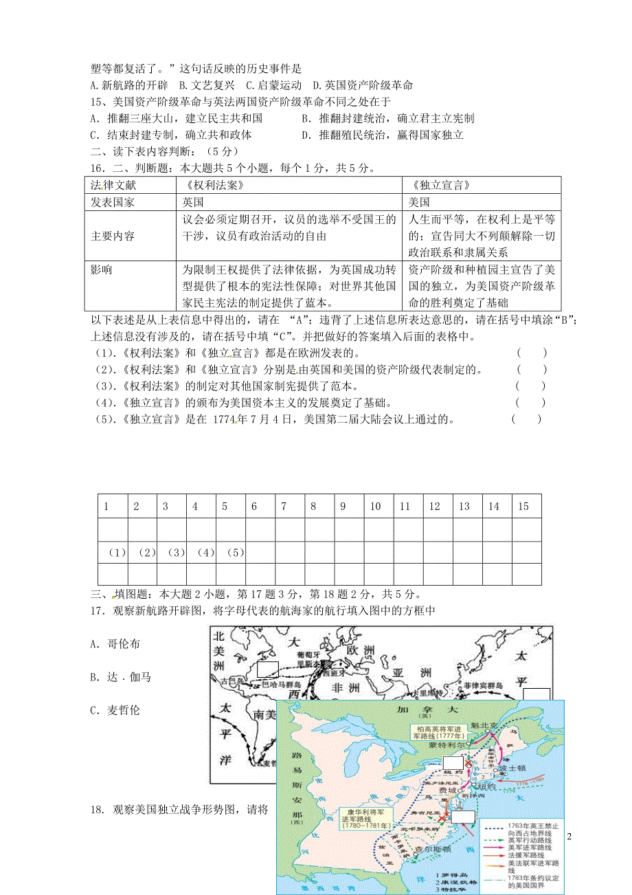 重庆市璧山县青杠初级中学校2016届九年级历史上学期期中试题 新人教版_第2页