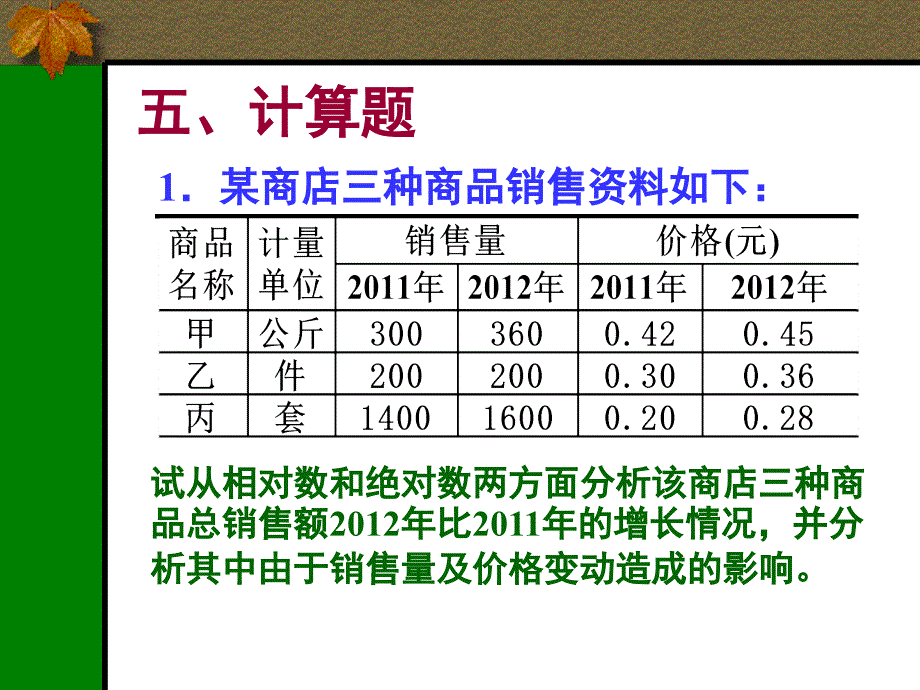 长江大学统计学原理(习题册统计指数计算题答案)_第1页