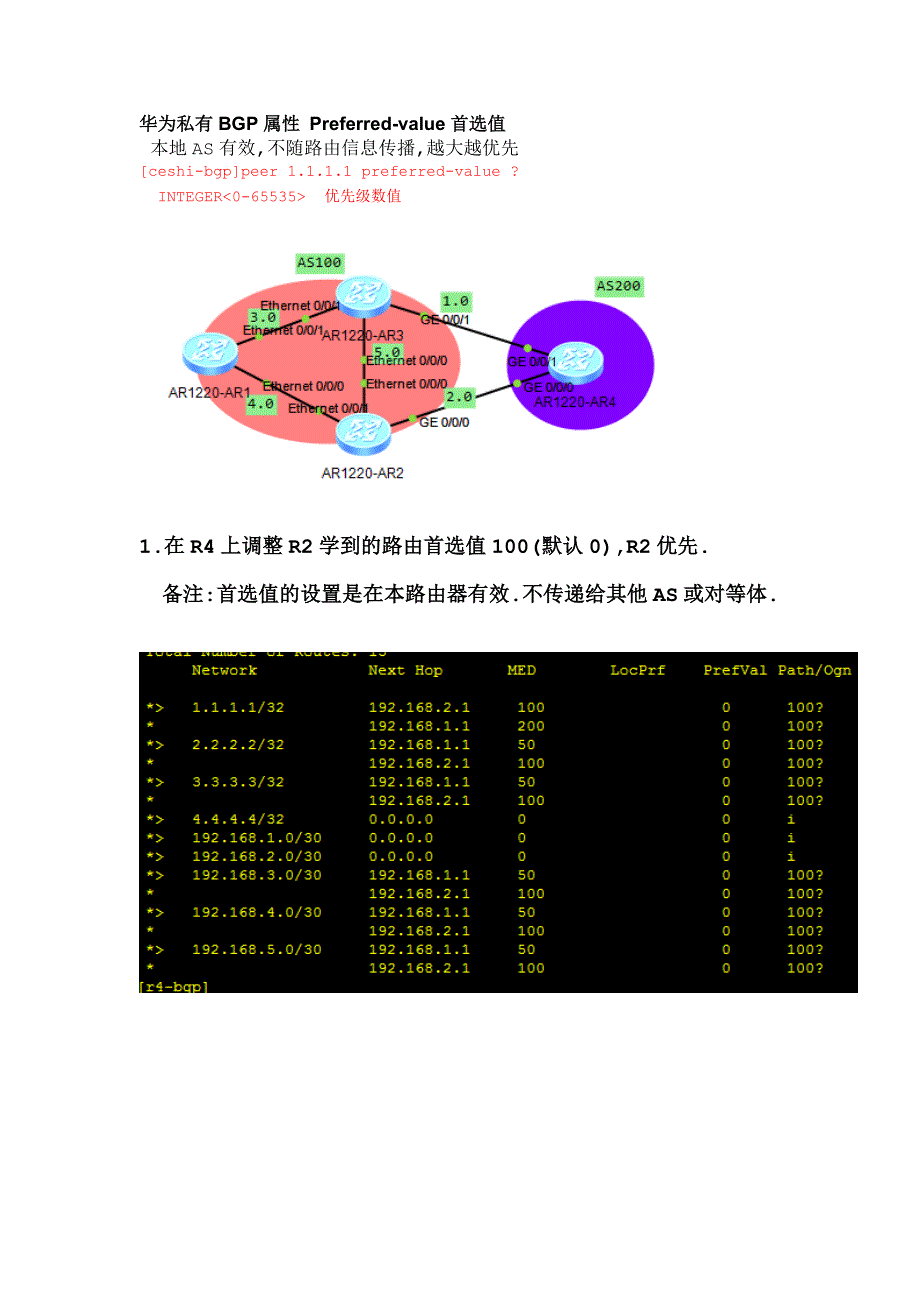 华为私有BGP属性 Preferred-value首选值_第1页