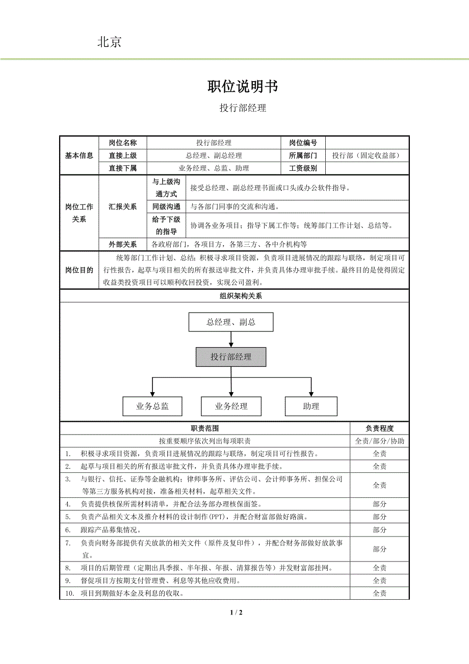职位说明书-投行部_第1页