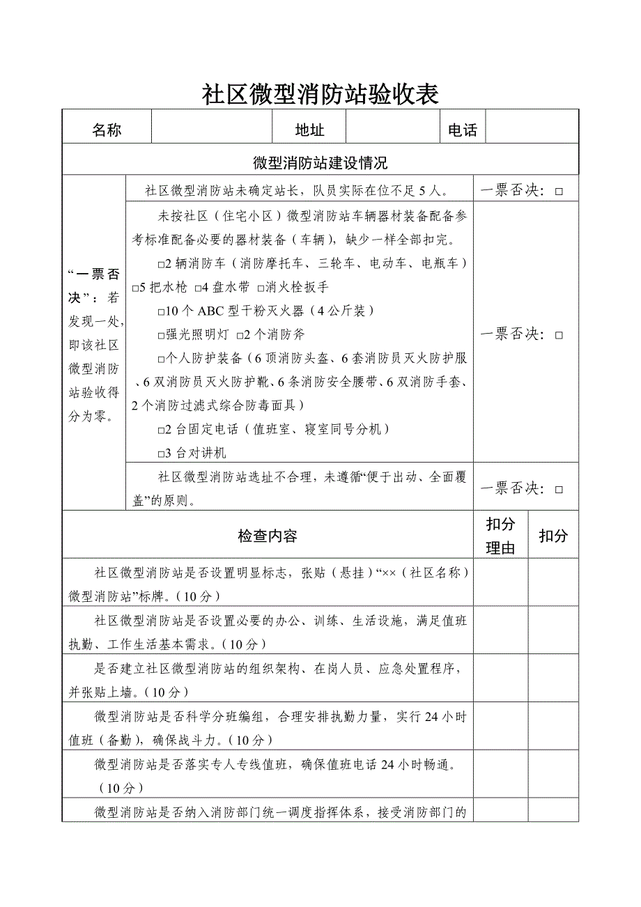 社区微型消防站验收表_第1页