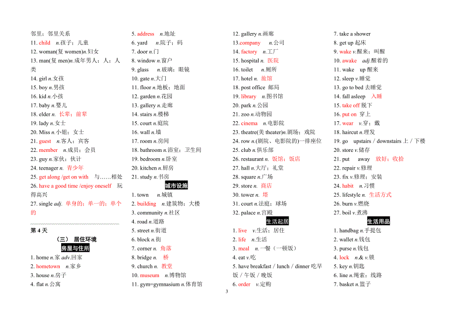 28天话题词汇分类速记表(印)_第3页