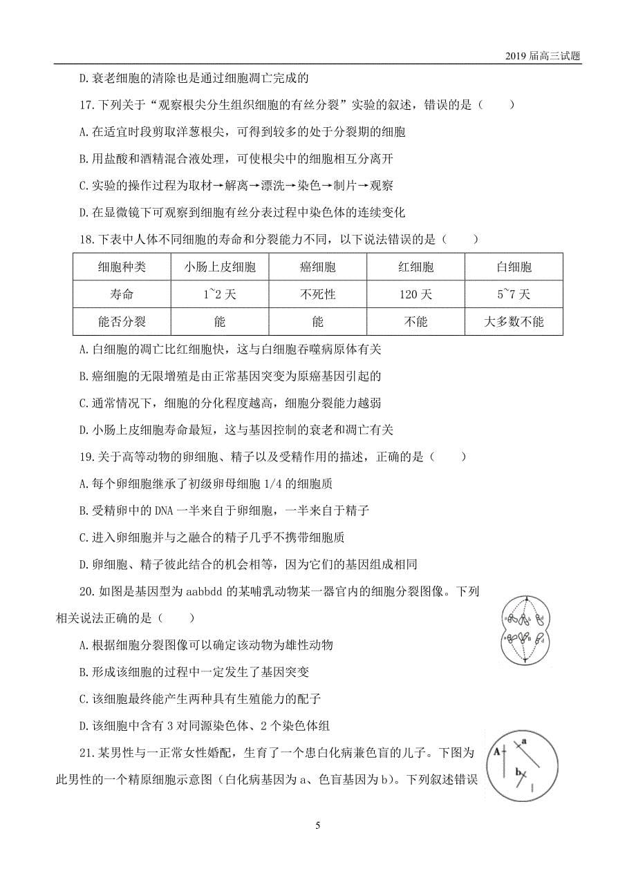 河北衡水中学2019届高三上学期期中考试生物试题含答案_第5页