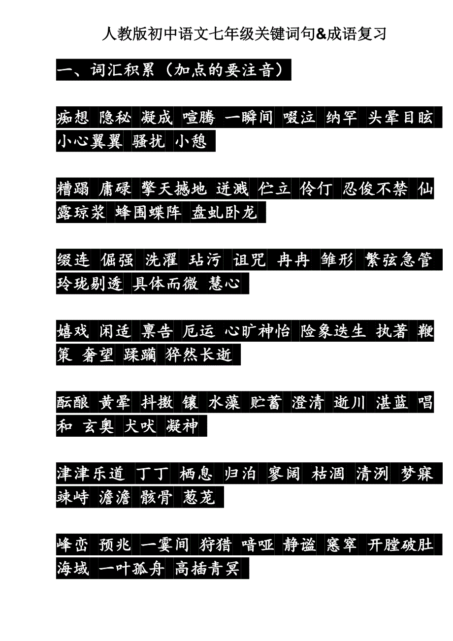 初中一年级语文复习资料及成语_第1页