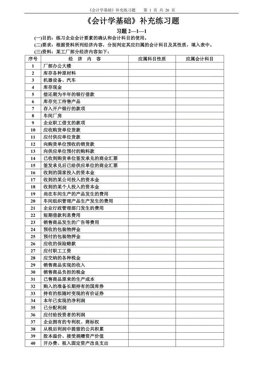 《会计学基础》补充练习题_第1页