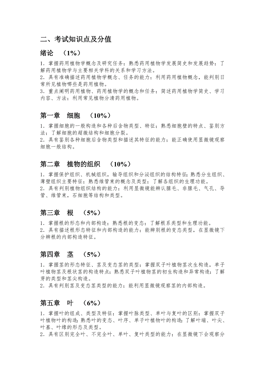 药用植物学(中药制药技术专业)考试大纲_第2页