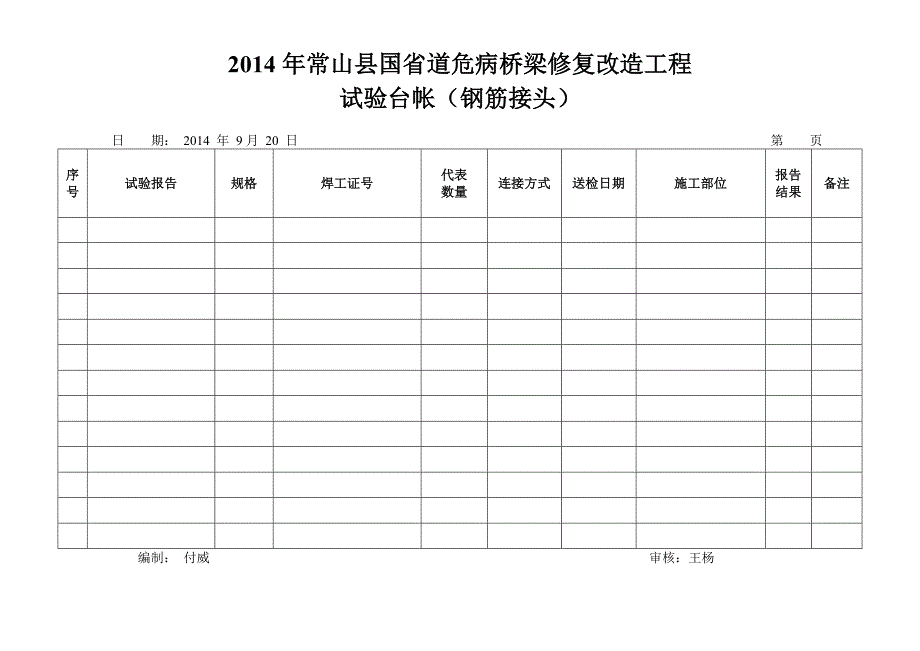 试验送检台账_第1页