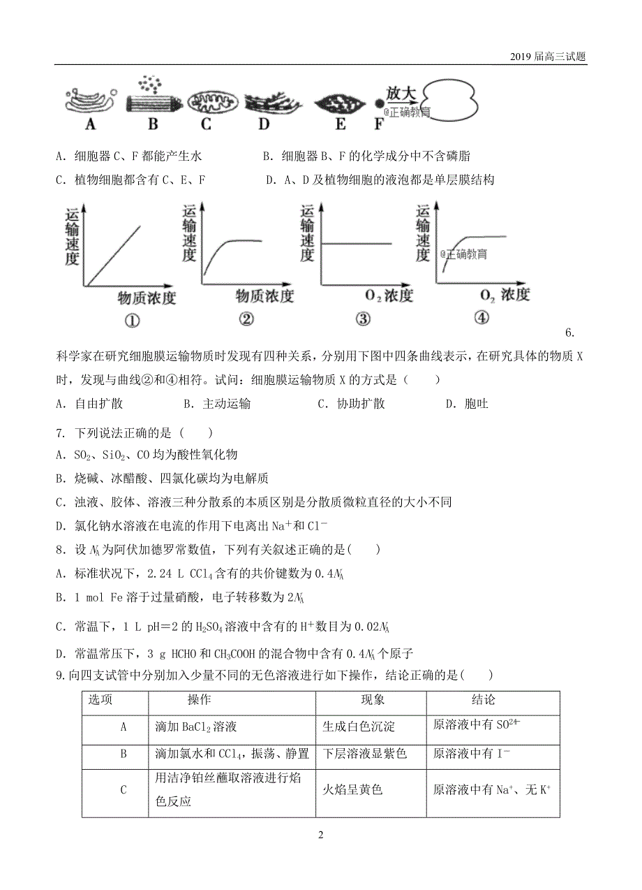 宁夏长庆高级中学2019届高三上学期第二次月考(10月)理科综合试题及答案_第2页