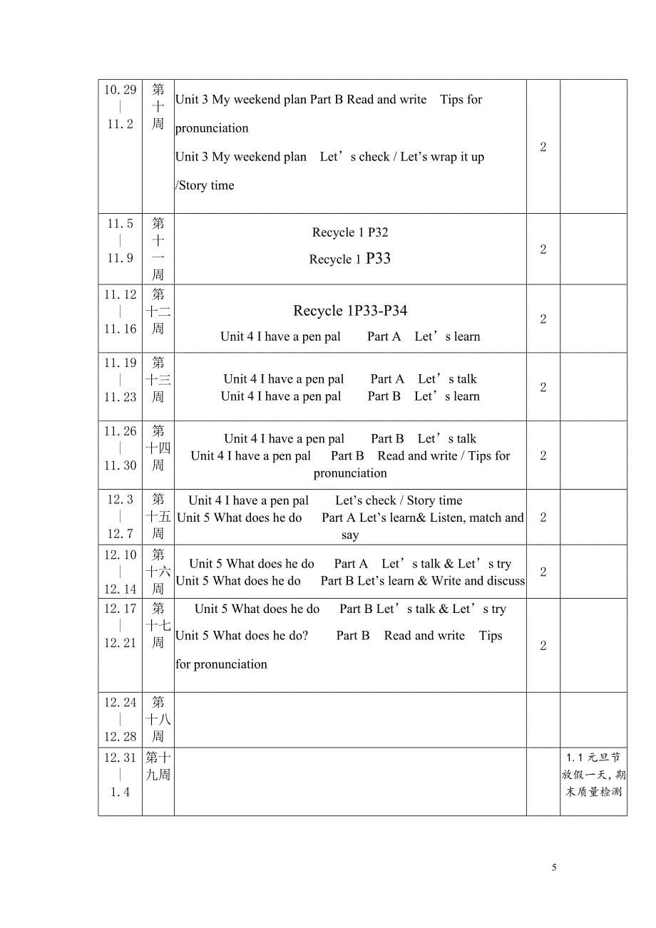 六年级上册英语教学计划完整版_第5页