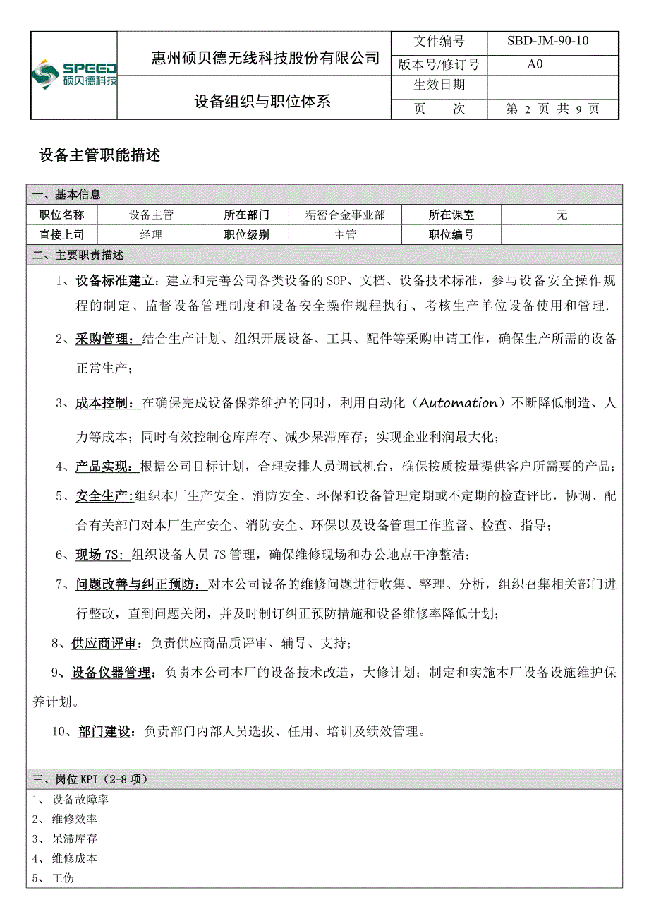 设备部组织架构及岗位职责说明_第3页