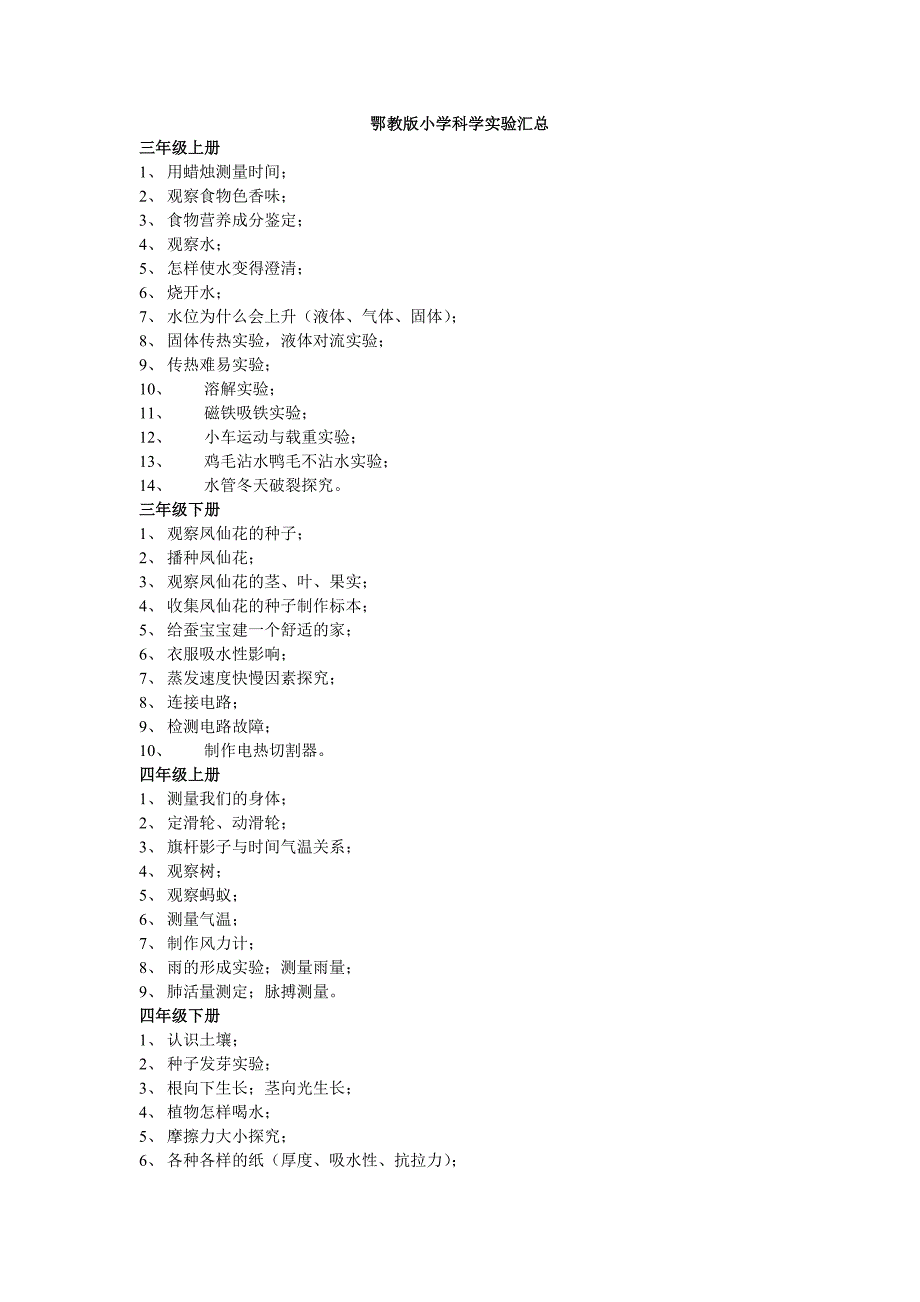 鄂教版小学科学实验汇总_第1页