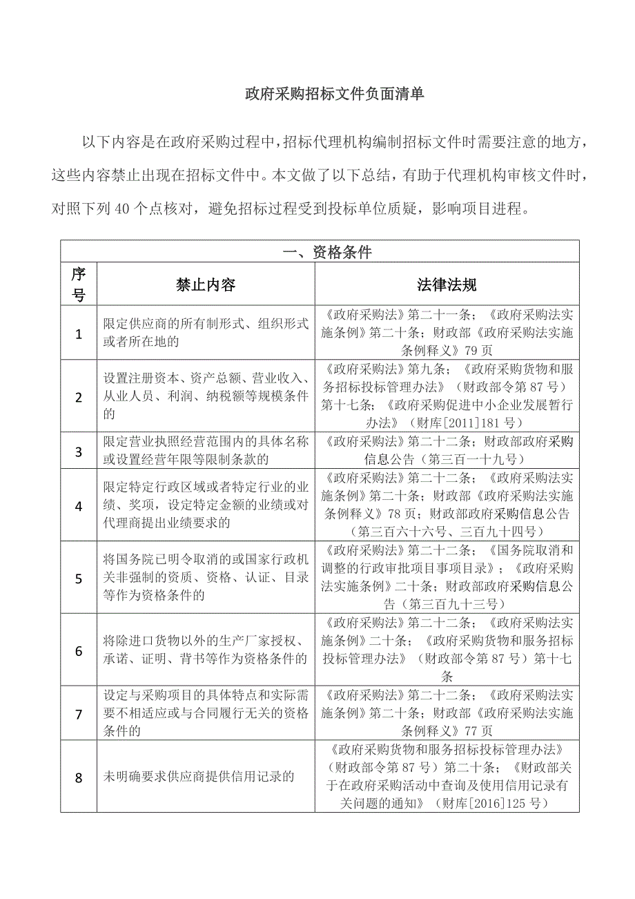 政府采购招标文件负面清单_第1页