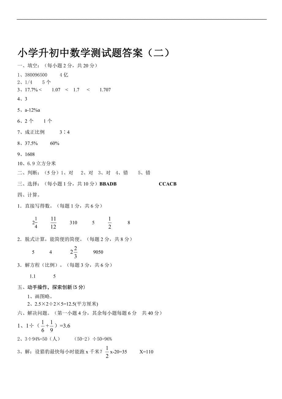 小学升初中数学试题及答案_第5页