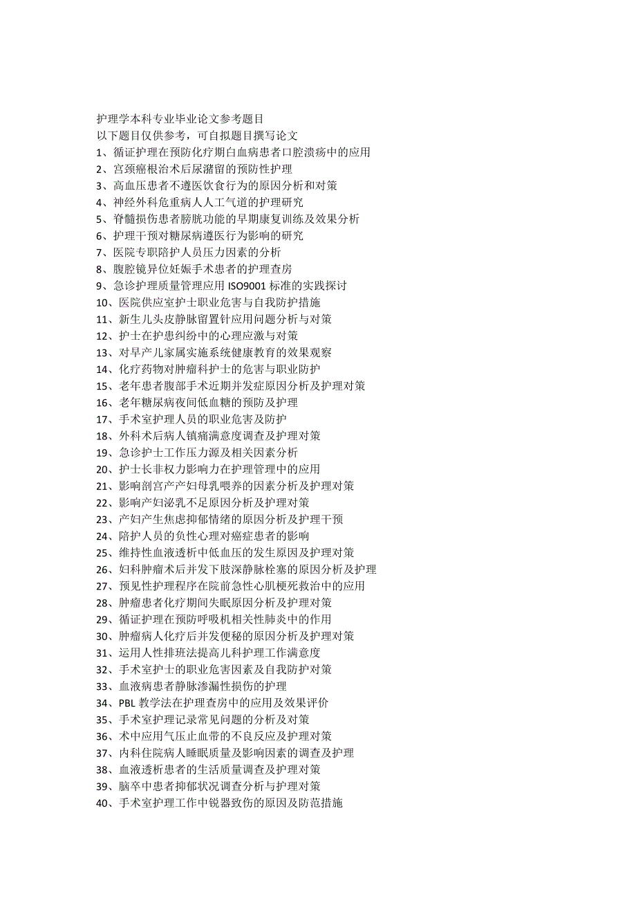 护理学本科专业毕业论文参考题目_第1页