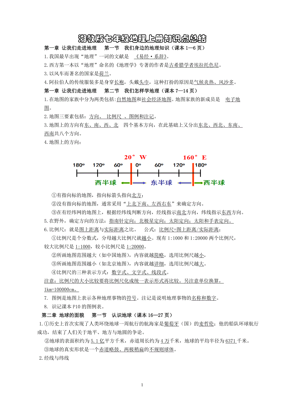 【答案】湘教版七年级地理上册重要知识点总结_第1页