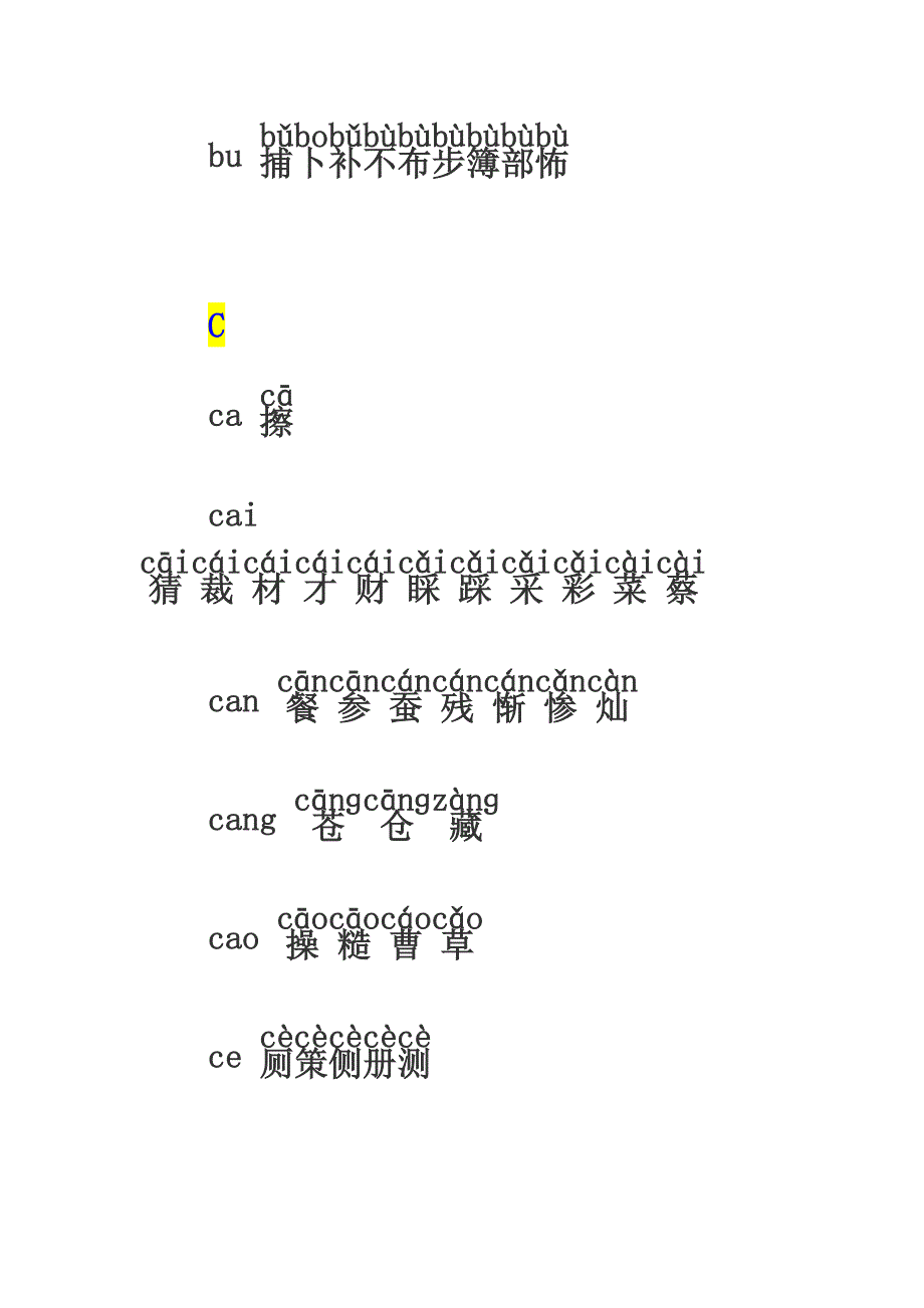 最常用汉字拼音表(按字母顺序排列)_第4页