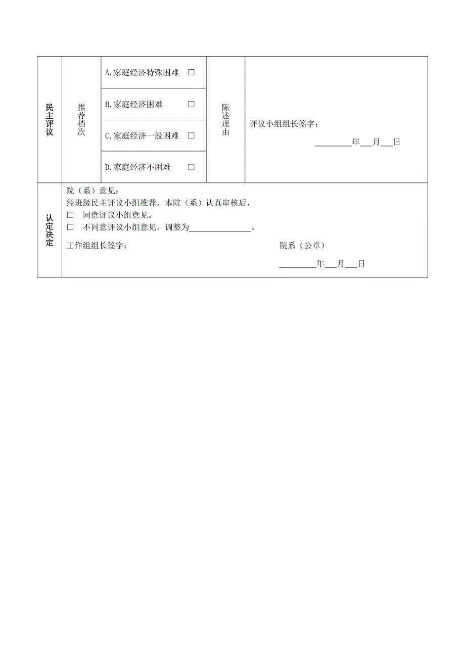 2017年普通高等学校家庭经济困难学生认定申请表_第2页