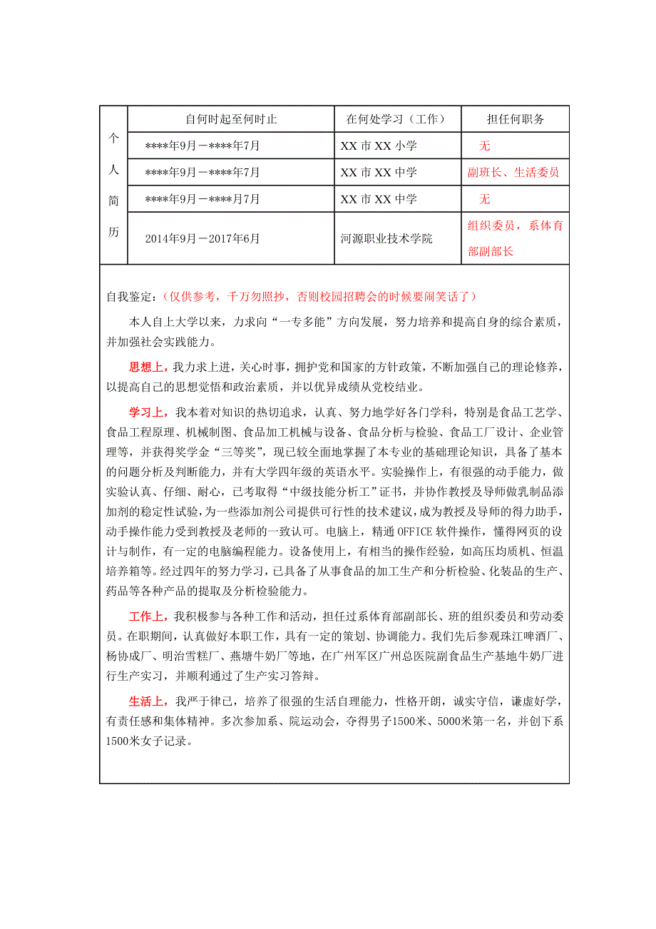 《广东省普通高等学校毕业生就业推荐表》填写范例_第3页