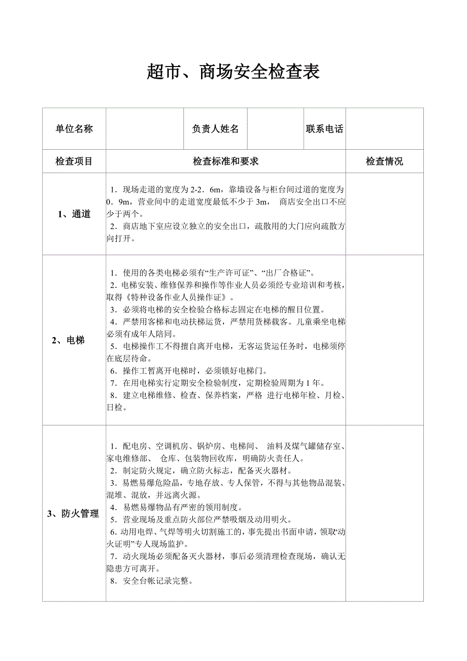 超市、商场安全检查表_第1页