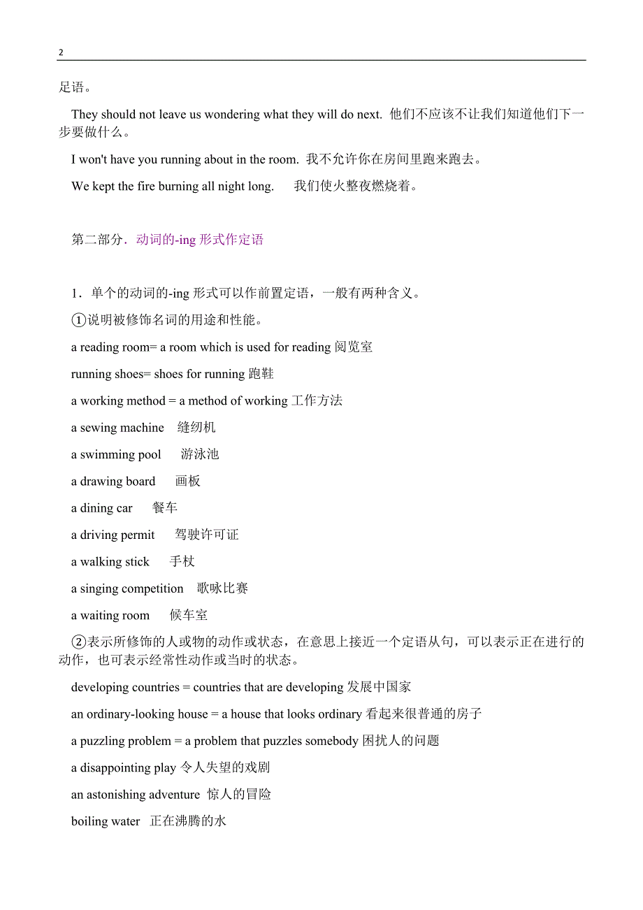 动词ing做宾补 表语 定语 状语及综合练习_第2页