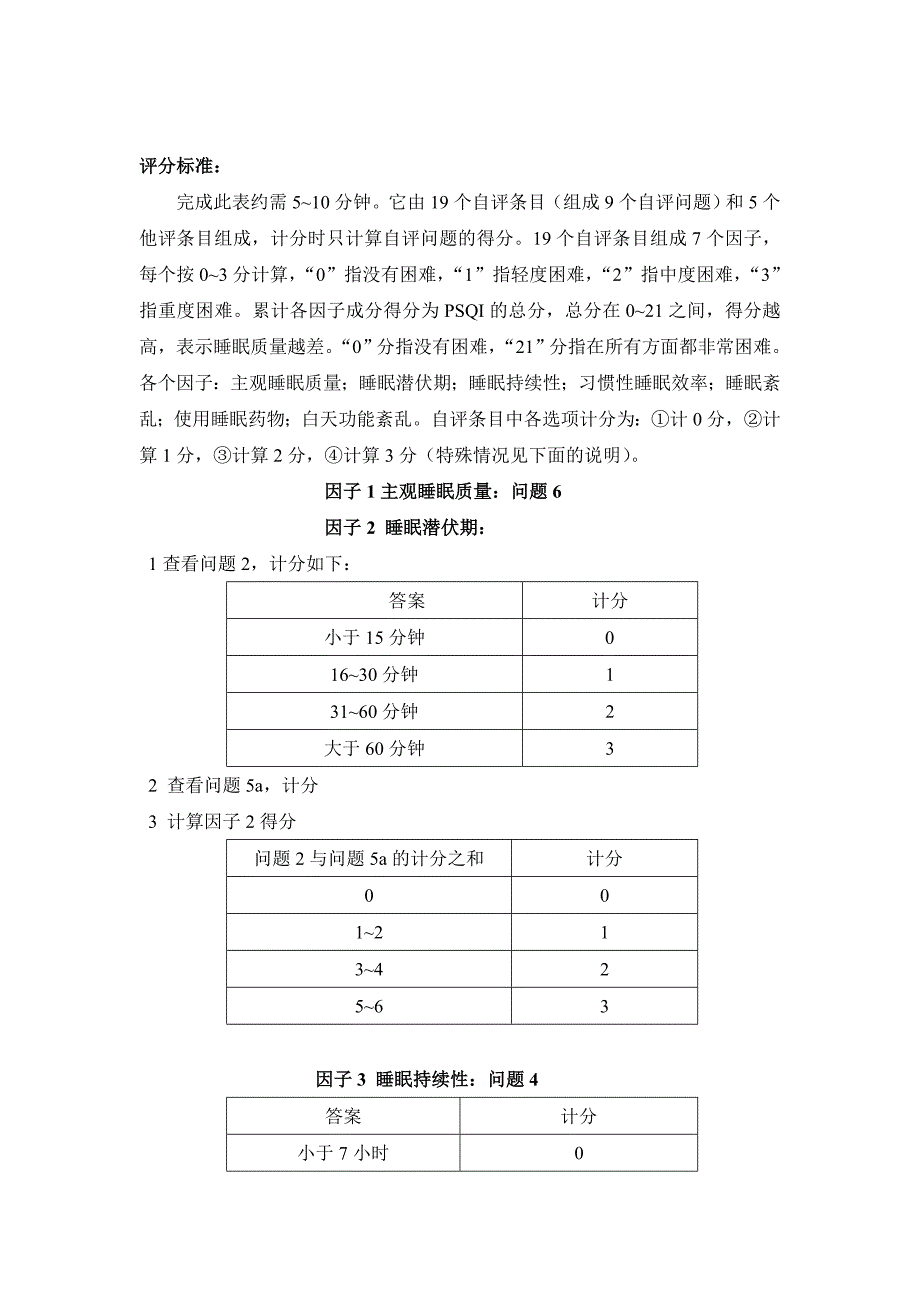 匹兹堡睡眠质量指数问卷  (附评分标准)_第2页