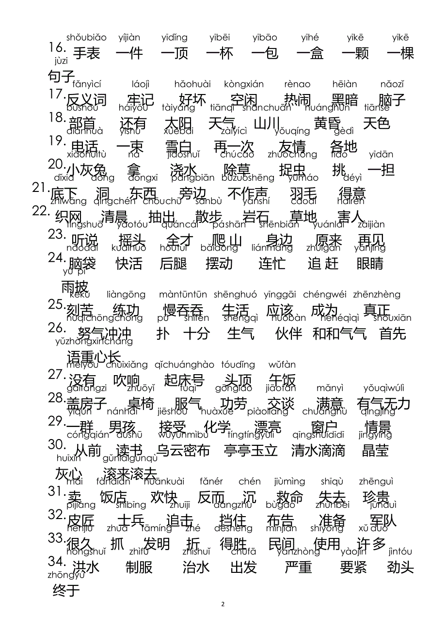 一年级下学期语文生字表(带拼音)(上海)_第2页
