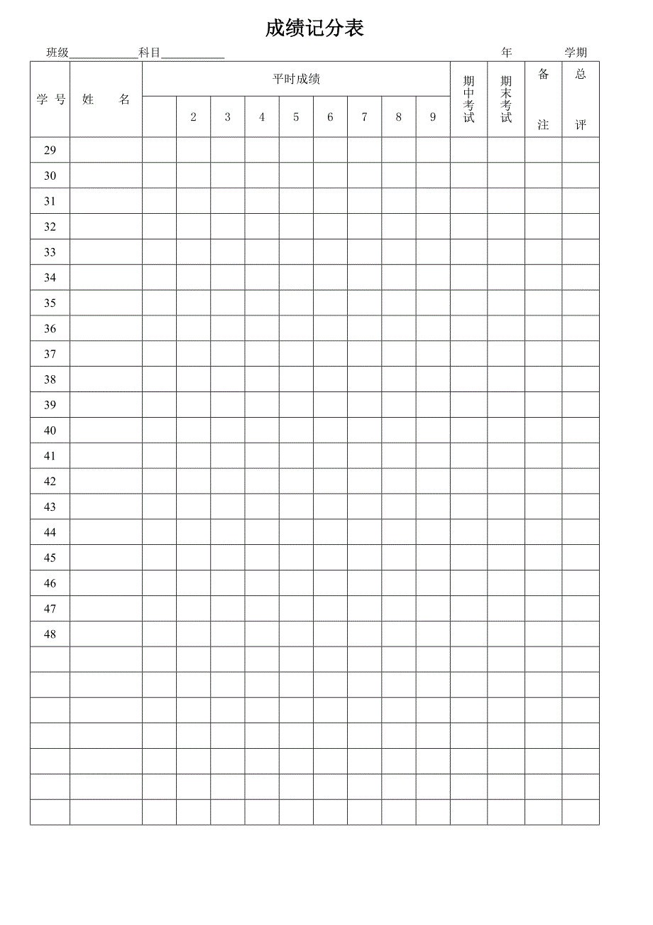 学生成绩登记表模版_第2页