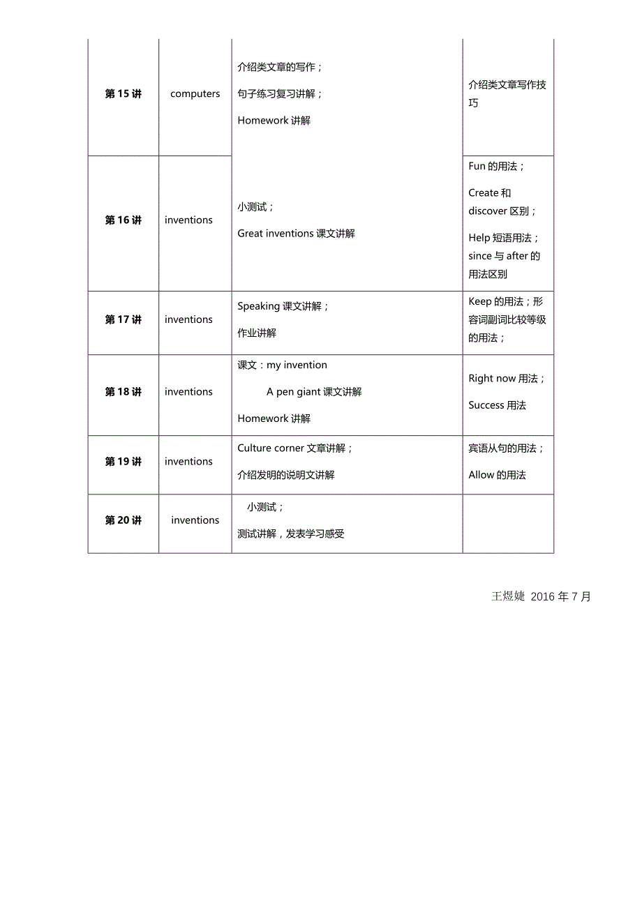 王煜婕：2016年暑假初二英语小班教学计划_第3页