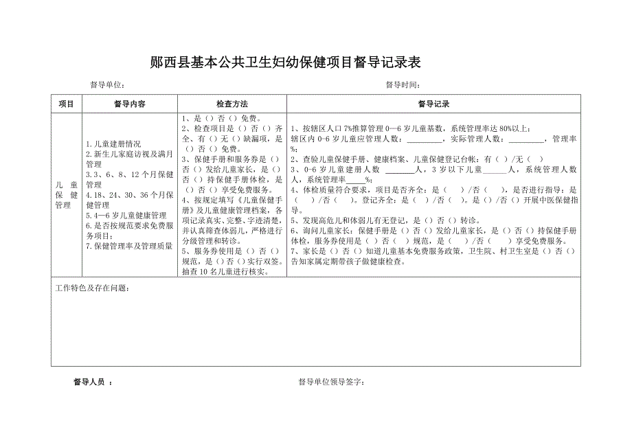 基本公共卫生妇幼保健项目督导记录表_第2页