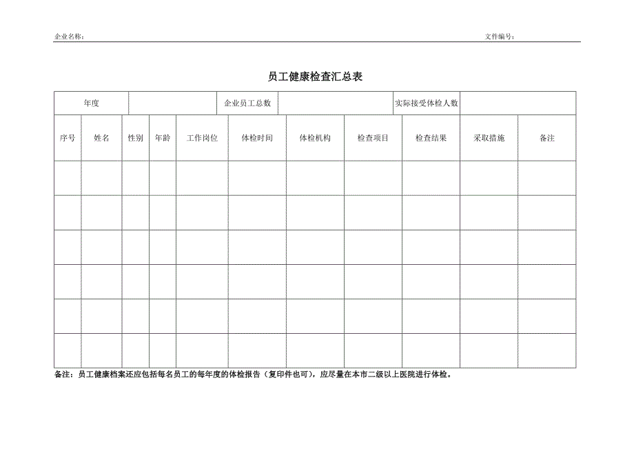 档案2-员工健康检查汇总表_第1页