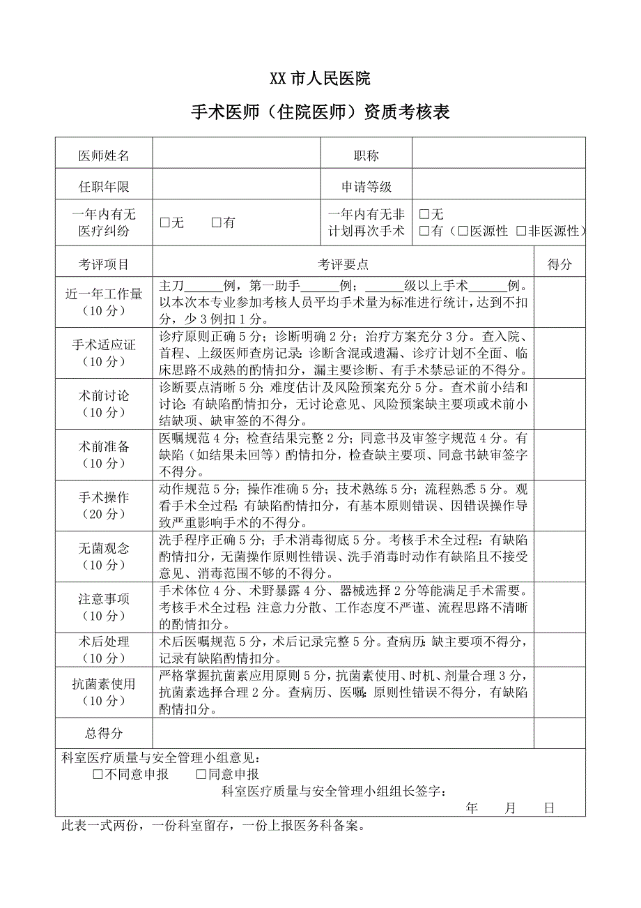 医师手术权限申请表+手术医师资质考核表+定期能力评价与再授权表_第2页