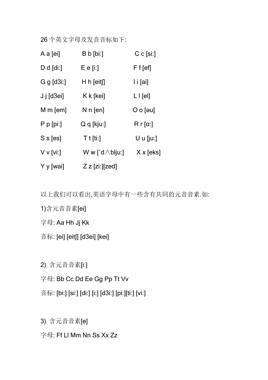 26个英文字母及所含元音音素_第1页