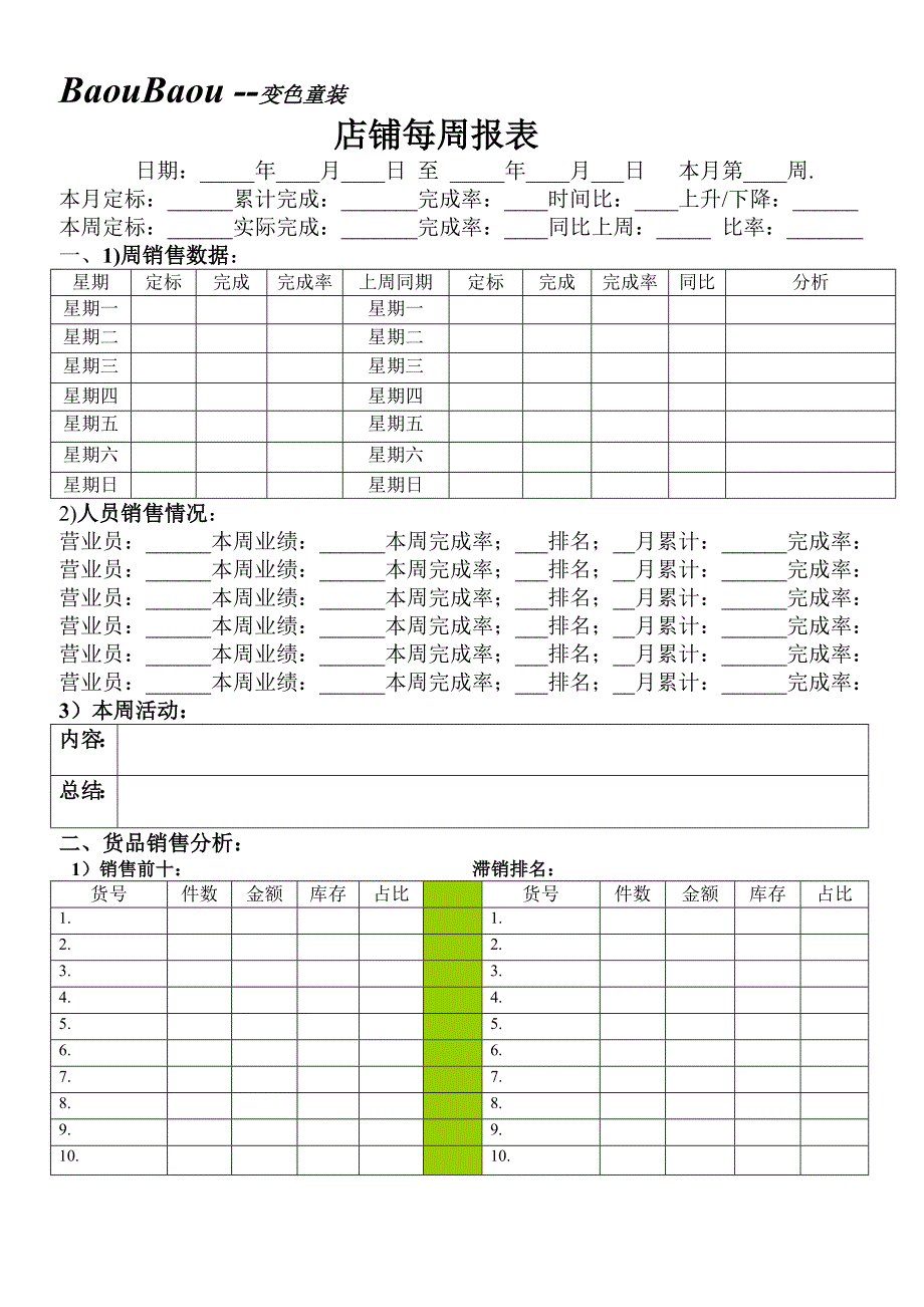 店铺日报表、周报表、月报表_第2页