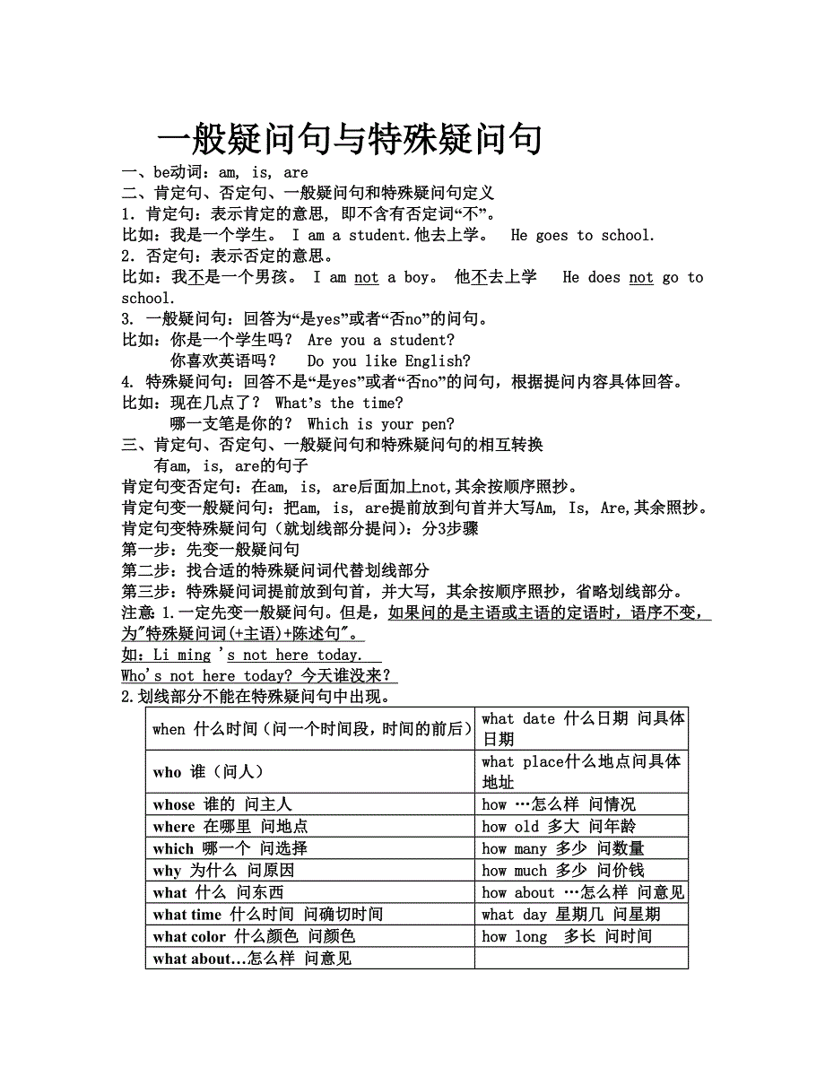 七年级上一般疑问句与特殊疑问句练习_第1页