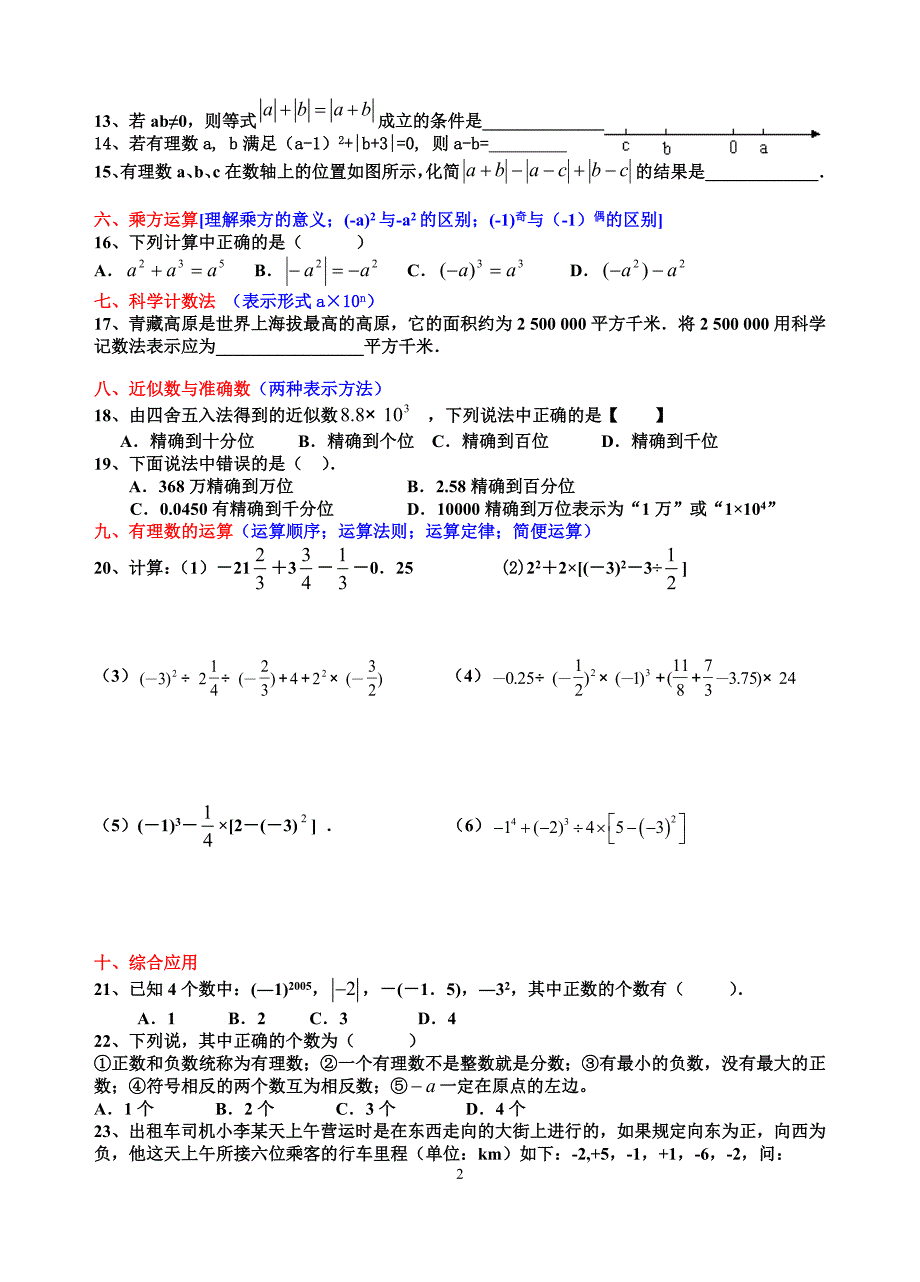 2016七年级上册数学常考题型归纳(期末复习用)_第2页