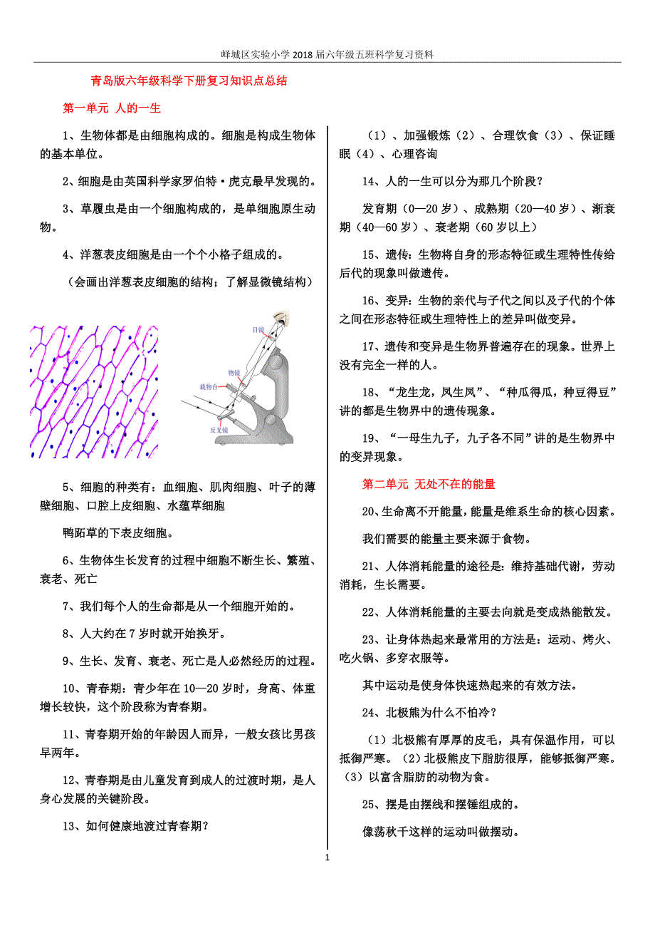 2018青岛版六年级科学下册总复习资料_第1页